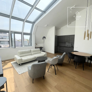 A newly built 2-bedroom apartment with a terrace is available for rent in District VI, Terézváros